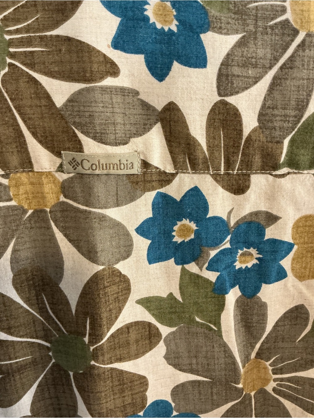 Columbia Floral Short Sleeve Button-Down Shirt — Cream, Brown & Blue - Picture 3 of 4